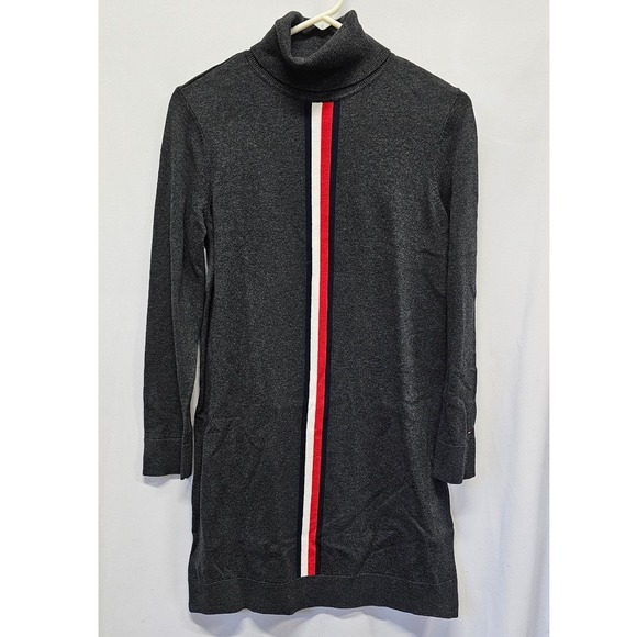 Tommy Hilfiger Dresses & Skirts - Tommy Hilfiger Gray Turtleneck Sweater Dress Racing Stripe Long Sleeve Knit